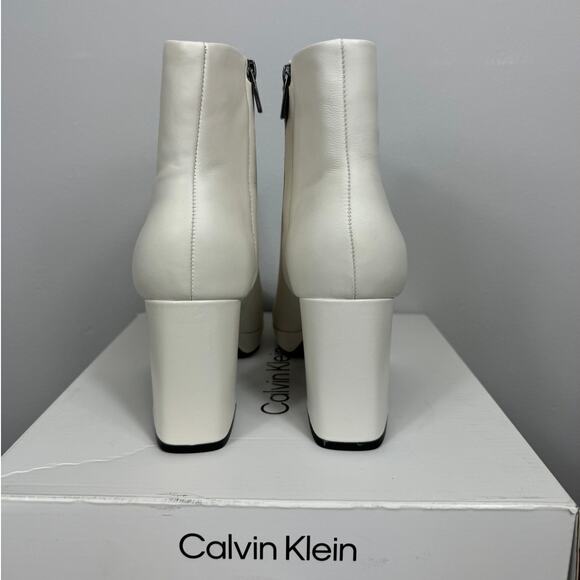 New Calvin Klein Uda Bootie in Ivory Leather Women's Size 10 - Picture 6 of 9